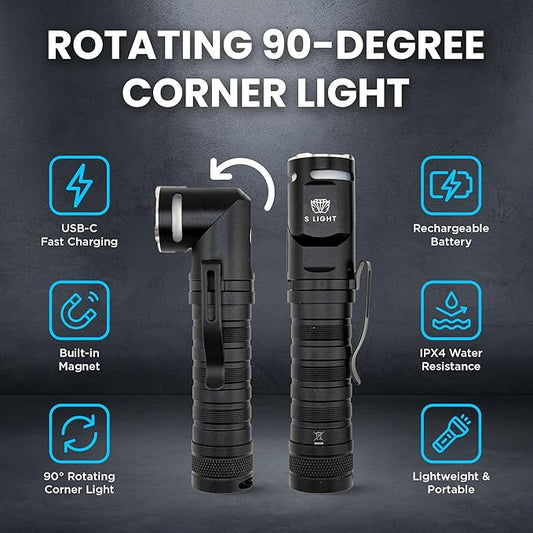 Rechargeable Tactical Flashlight, 1400LM Magnetic Base LED Light with Right Angle Head, Pocket Flashlight for Work, Camping & Emergency, High Lumens, Durable & Water-Resistant