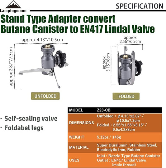CAMPINGMOON Butane Gas Fuel Canister Adapter Stand Type Convertor for EN417 Lindal Valve Camping Gas Stove Lantern Z23-CB