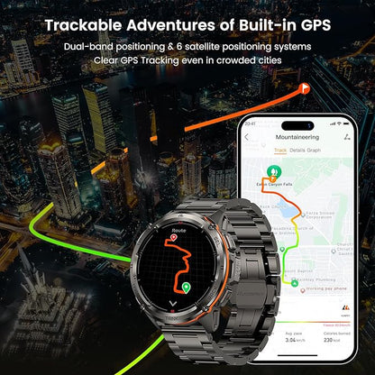 KOSPET Tank T3 Ultra GPS Smart Watch for Men-Pressure/Altitude/Compass, Extra-Large Battery, Stainless Steel Unibody Rugged Military Smartwatch Make/Answer Call, 5ATM Waterproof (2 Bands)