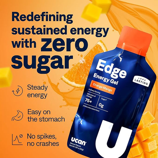UCAN Edge Energy Gel Shots, Orange Mango (12, 2 Ounce Packets) for Running, Training, Workouts, Fitness, Cycling, Crossfit | Sugar-Free, Vegan, & Keto Friendly Energy