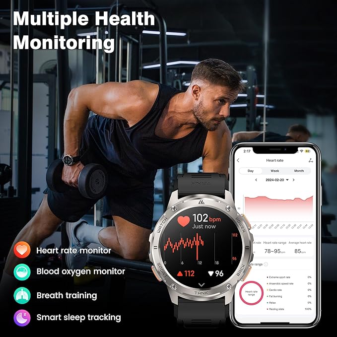 KOSPET Smart Watch for Men, 60 Days Extra-Long Battery, 50M Waterproof Rugged Military Smartwatch (Answer/Make Calls), 170 Sports Mode 1.43” AMOLED Display Fitness Watch-Voice Assistant