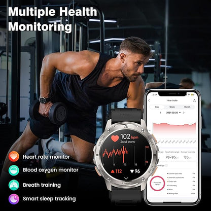 KOSPET Smart Watch for Men, 60 Days Extra-Long Battery, 50M Waterproof Rugged Military Smartwatch (Answer/Make Calls), 170 Sports Mode 1.43” AMOLED Display Fitness Watch-Voice Assistant