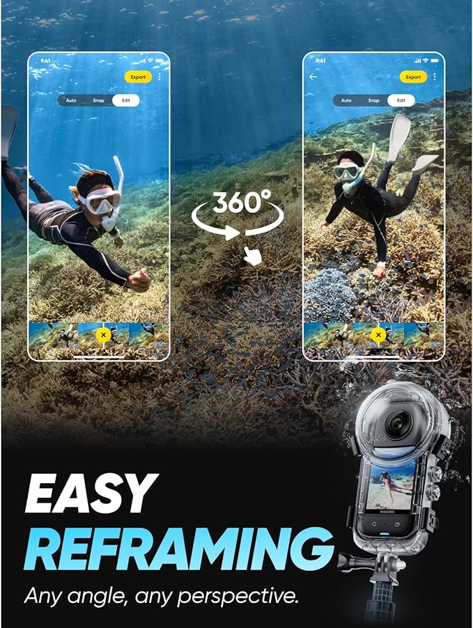 Insta360 X3 Invisible Dive Kit - Waterproof 5.7K 360 Action Camera, Dive Case, Selfie Stick, Dual 1/2" 48MP Sensors, Stabilization, 360 Horizon Lock, 4K Single-Lens, AI Editing