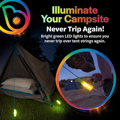 Brightz LED Tent String Lights - Keep Tent Guy-Lines Visible at Night - Campsite Safety Lights