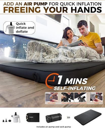 KingCamp Double Sleeping Pad, 2 Person Queen R 7.9 Self Inflating Sleeping Pad, 3" Thick Full Size Foam Mattress Mat with Air Pump for Outdoor Camping Tent Car, PVC Free (Black)