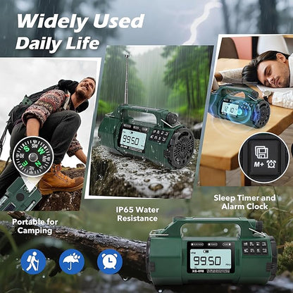 5000mAh Hand Crank Emergency Radio, AM/FM/SW/NOAA Weather Alert Radio Solar Powered, Crank Radios with Flashlight, USB-C Charging, Sleep Timer Clock Alarm, Headphone Jack, SOS Alarm for Home/Outdoors