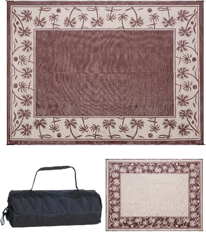 Stylish Camping Outdoor Patio / RV Camping Mat - Palm Tree (Brown/Beige, 9-Feet x 12-Feet) - 209127