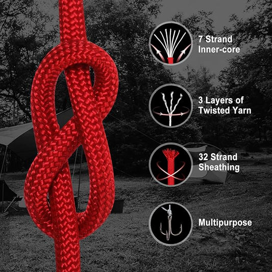 WEREWOLVES Paracord Rope, 7 Strand Type III Parachute Cord 4mm 100ft / 200ft for Crafting, DIY Projects, Survival Bracelets (Red, 200 ft)