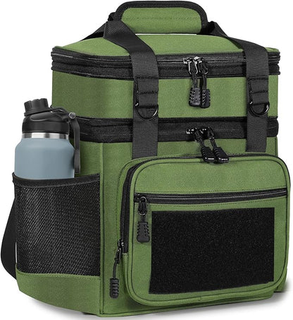 GLENKEY Double Deck Insulated Lunch Box, Expandable Xlarge Lunch Bag Leakproof Cooler Bag Lunch Pail for Men Women Adults Work Shifts Travel Daytrip,22L,Army Green