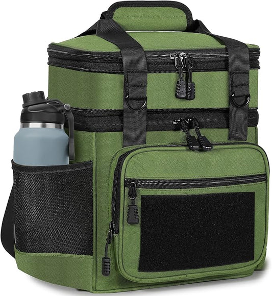 GLENKEY Double Deck Insulated Lunch Box, Expandable Xlarge Lunch Bag Leakproof Cooler Bag Lunch Pail for Men Women Adults Work Shifts Travel Daytrip,22L,Army Green