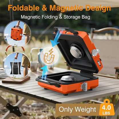 ODSD 2 Burner Camping Stove with Windshield, 20000 BTU Propane Camp Stove, Portable Folding Gas Stove, Camping Essentials Gears Includes Frying Pan, Coffee Stand & Carry Bag, Orange