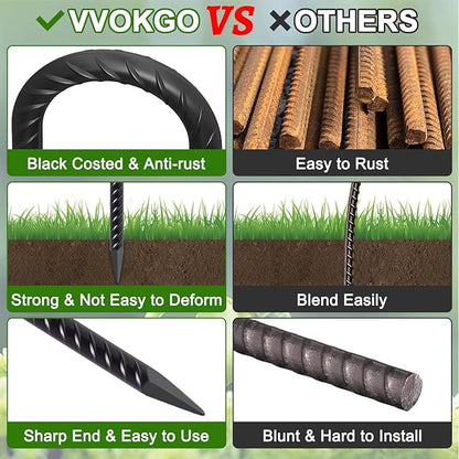 VVOKGO Rebar Stakes 8 Pack 16 Inches Black Steel J Hook Ground Stakes for Fixing Camping Tents, Fences, Swings, Football Nets, Inflatable Decorations