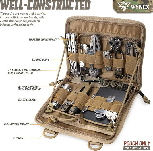 WYNEX Tactical Folding Admin Pouch, Molle Tool Bag of Laser-Cut Design, Utility Organizer EDC Medical Bag Modular Pouches Tactical Attachment Waist Pouch Include U.S Patch