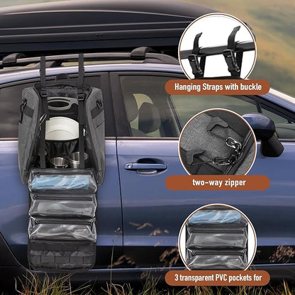 KingCamp Oversized Camping Kitchen Organizer, Ultralight Hanging Cooking Utensils Bag Portable Storage Backpack with Paper Towel Holder & 3 Pockets for Outdoor BBQ Cooking (Bag Only)