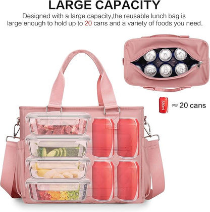 16L Large Lunch Bag for Women, Insulated Lunch Box for Women Loncheras para Mujer for Work, Leakproof, Pink