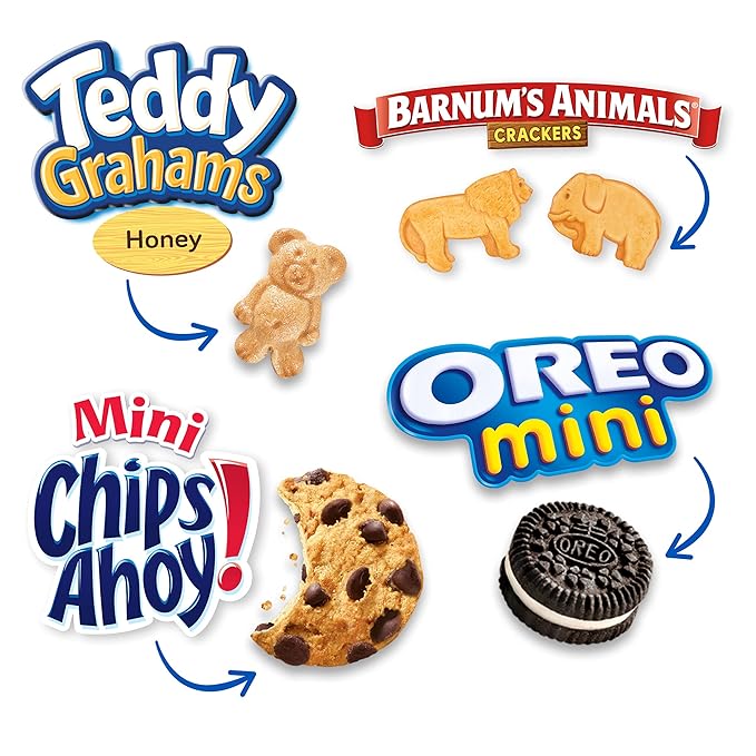Nabisco Team Favorites Variety Pack, OREO Mini, CHIPS AHOY! Mini, Teddy Grahams Honey & Barnum's Animal Crackers, Christmas Cookies Stocking Stuffers, 30 Snack Packs (Pack of 4)