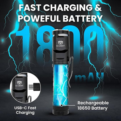 Rechargeable Tactical Flashlight, 1400LM Magnetic Base LED Light with Right Angle Head, Pocket Flashlight for Work, Camping & Emergency, High Lumens, Durable & Water-Resistant