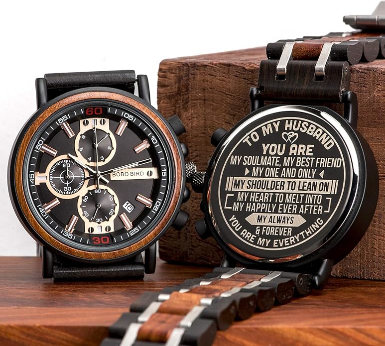 BOBO BIRD S18-1 Personalized Engraved Wood Watch Customized Wooden Watches for Husband Boyfriend Birthday Anniversary