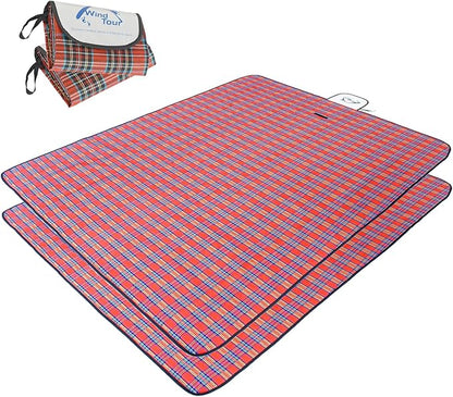 Wind Tour Family Outdoor Waterproof Durable Picnic Blankets with Carry Strap Foldable Sandproof Picnic Floor Mat for Kids Playground Camping Hiking Grass Travelling (2, Red)