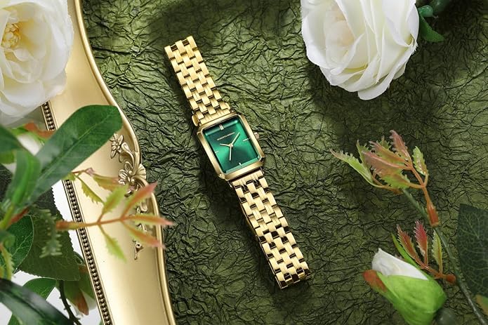 Roberto Marino RM1982 Women’s Luxury Watch Rectangular Gold – Japanese Quartz Movement, Vintage Stainless Steel Design, Silver Dial, Elegant Dress Timepiece, 3ATM Water Resistant – Reloj para Mujer
