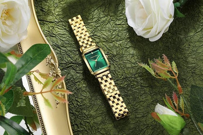 Roberto Marino RM1982 Women’s Luxury Watch Rectangular Gold – Japanese Quartz Movement, Vintage Stainless Steel Design, Silver Dial, Elegant Dress Timepiece, 3ATM Water Resistant – Reloj para Mujer