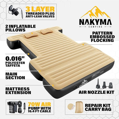 Truck Bed Air Mattress with Extension for 5.5-5.8ft Full Size Short Truck Beds Tent, 86.6"x63"x9.8" Inflatable Camping Air Mattress Pickup Bed with 12V Pump, Sleeping Pad for F-Series, Ram etc