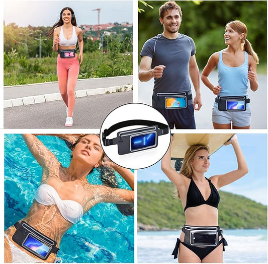 Waterproof Fanny Pack for Men Women Running Belt Bag Swimming Kayaking Boating Beach Water Sport Travel Kids Cell Phone Pouch,Workout Exercise Small GYM Waist Bag,Slim Hiking Waist Pack Black