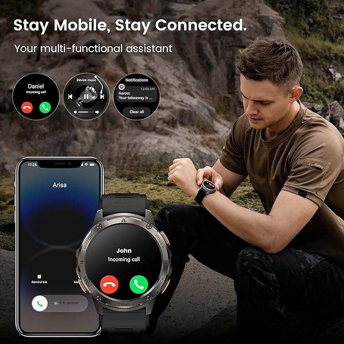 KOSPET Smart Watch for Men, 60 Days Extra-Long Battery, 50M Waterproof for Swimming, Rugged Military Full Metal Body Smartwatch, 1.43” AMOLED Always-On Fitness Watch(Answer/Make Calls) AI Voice