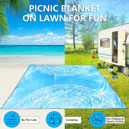 AISPARKY Beach Blanket Waterproof Sandproof, Oversized Large Beach Mat 79" X 83"/120"x108" for 1-8 Adults, Quick Drying&Compact&Lightweight, Picnic Mat Vacation Essentials for Beach Camping Travel