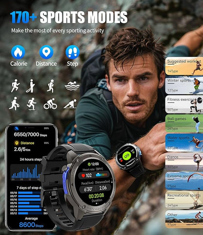GPS Smart Watch for Men(Answer/Make Call),6 Satellite Positioning/Compass,50M Waterproof,600mAh Extra-large battery,1.43" AMOLED,170 Fitness Sports Modes/Heart Rate/SpO2/pedometer for Android/iOS
