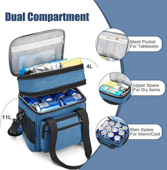 Insulated Lunch Box for Men/Women: Reusable Lunch Bag for Work Office Daytrip Picnic Beach - Leakproof Cooler Tote Bag Organizer for Adults - Blue