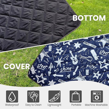 Waterproof Outdoor Blanket, 78.7x55inch, Printed Large Picnic Blankets, Foldable Picnic Mat, Camping Blanket for Picnic, Grass, Park, Lawn, Beach - Star and Guitar
