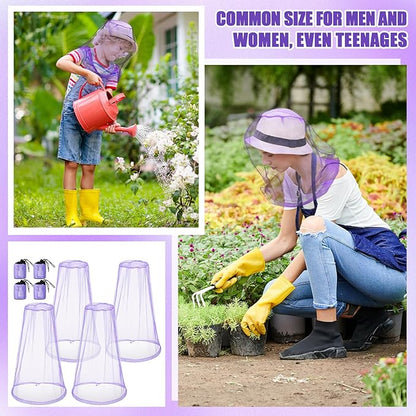 Hestya 4 Pack Mosquito Face Mesh Net Protecting Net for Outdoor Hiking Camping Climbing Mosquito Fly Insects Preventing (Purple)