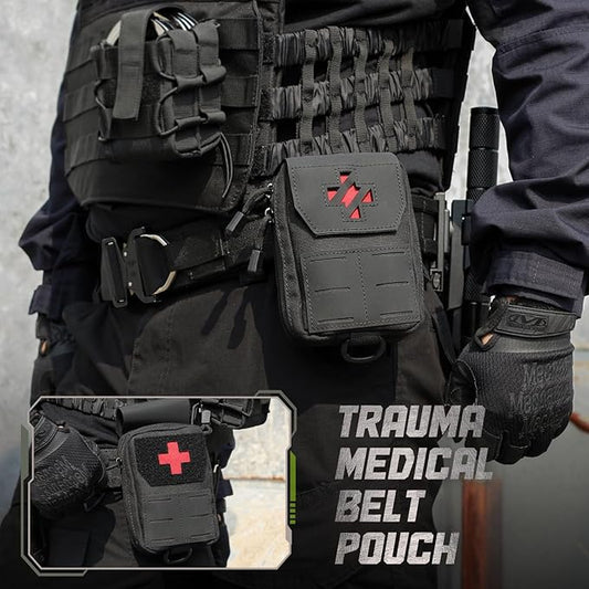 WYNEX Molle IFAK First Aid Pouch, Tactical Medical Trauma Pouch MED EMT Belt Pouch Small Portable Utility Emergency Survival Pack with Immediate Identify Cross for Belt Vest