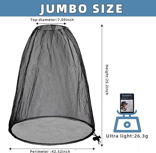 2 Pack Ultra Large Mosquito Net 42x25 Inches Mosquito Head Net Oversized Insect Netting Bug Fits Most Hats for Gardening Hiking Fishing Traveling(Black)