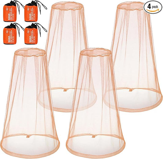Hestya 4 Pack Mosquito Face Mesh Net Protecting Net for Outdoor Hiking Camping Climbing Mosquito Fly Insects Preventing (Khaki)