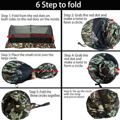 CMINGJ Portable Mosquito Net Foldable Pop-Up Travel Mosquito Net for Bed Free Installation-Suitable for Baby Adults Bedroom, Camping, nap, Patio (Extra-Large-Bottom Zipper(Black&Camouflage))