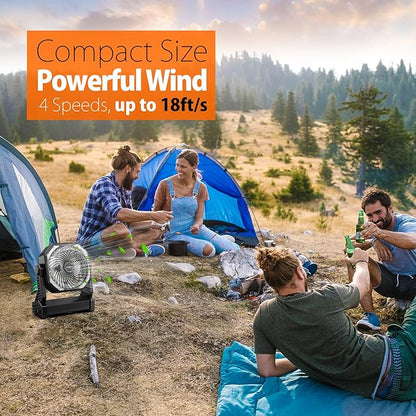 20000mAh Camping Fan, Rechargeable Portable Fan with 400 Lumes Light, 360° Rotatable Hook, 270° Pivot, 4 Speeds, 58Hrs Battery Powered for Tent Car Trip Outdoor BBQ Hurricane Power Outages