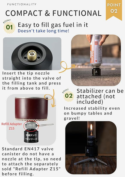 CAMPINGMOON Refillable Gas Canister Empty Pocket Tank for Gas Lantern Backpacking Camping 15g Black BKTC-15