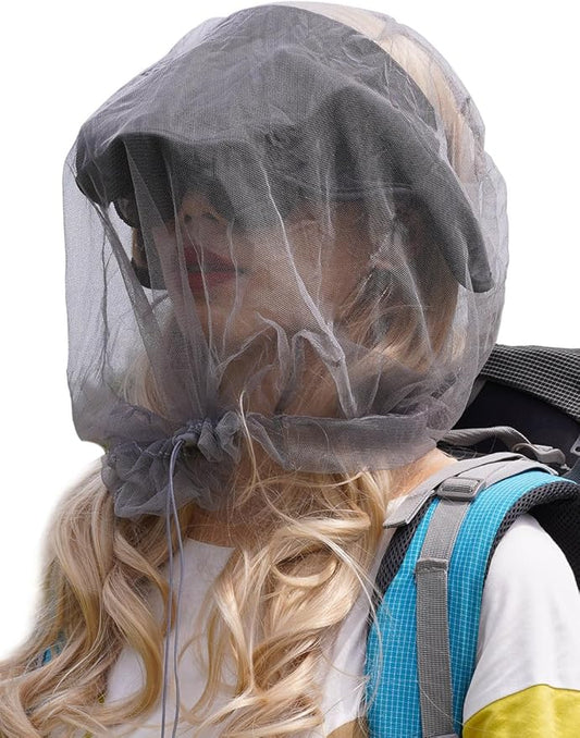 wohohoho Mosquito Head Net Mesh with Drawstring, Bug Face Netting for Hats, Mesh Face Shield for Men & Women Screen Net for Any Outdoor Lover Midges, Bugs & Gnats (4 Packs, Gray Colors, Updated Size)