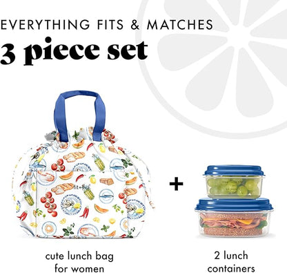 Fit & Fresh Lunch Bag For Women, Insulated Womens Lunch Bag For Work, Stain-Resistant Large Lunch Box For Women With Containers, Cinch Closure Cromwell Bag, Al Fresco Multicolored