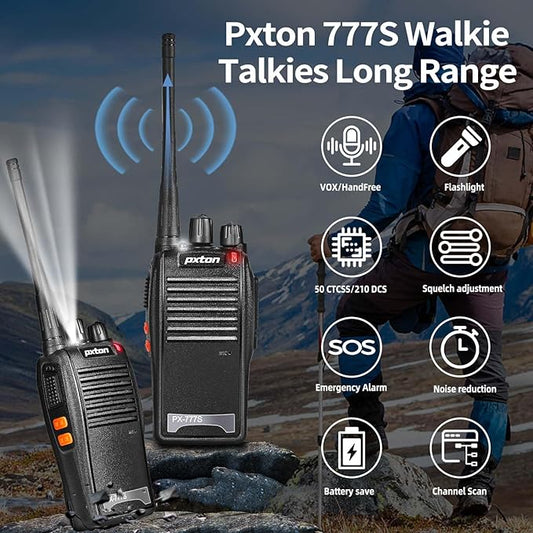 777S Rechargeable walkie talkies for Adults Long Range with Earpieces and Li-ion Battery,Two Way radios has VOX/TOT/Emergency Alarm/Battery Low Alert/Flashlight/Scan Function（2 Pack）