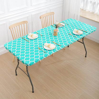 Smiry Rectangle Picnic Table Cover, Waterproof Elastic Fitted Camping Tablecloths for 8 Foot Tables, Wipeable Flannel Backed Vinyl Tablecloth Protector for Indoor, Outdoor (Teal, 30x96 Inches)