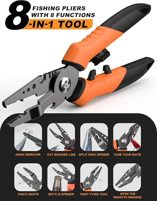 7.5"Fishing Split Ring Pliers, Multi-Function Fishing Gear with Teflon Coated,Stainless Steel Fishing Tools,Corrosion-Resistant Saltwater Freshwater Pliers