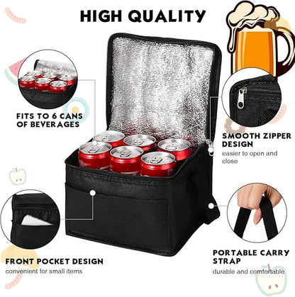 Nuogo 15 Pack Insulated Lunch Bags Bulk, Reusable Cooler Boxes, Leakproof Lunch Boxes Set, Waterproof Thermal Coolers, Insulated Beverage Bag for Women Men Work School Picnic Beach(Black)
