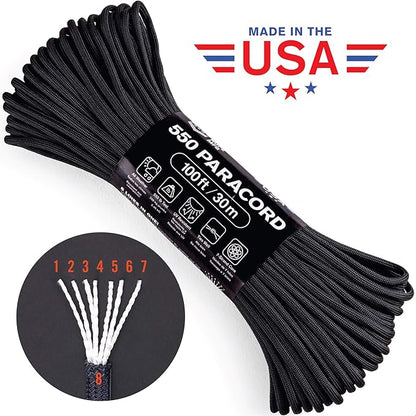 Atwood Rope MFG 550 Paracord 100 Feet 7-Strand Core Nylon Parachute Cord Outside Survival Gear Made in USA | Lanyards, Bracelets, Handle Wraps, Keychain (Bronco)