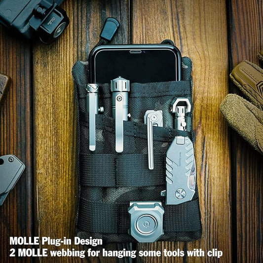 VIPERADE VE4 Tool Pouch, Nylon Pocket Organizer with 2 Pockets and 4 Small Tool Storage EDC Gears, Best Gift to Keep Organized, Hold Your Flashlight/Pocket Knife, Tactical Pen, Notebook
