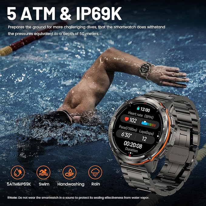 KOSPET Tank T3 Ultra GPS Smart Watch for Men-Pressure/Altitude/Compass, Extra-Large Battery, Stainless Steel Unibody Rugged Military Smartwatch Make/Answer Call, 5ATM Waterproof (2 Bands)