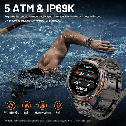 KOSPET Tank T3 Ultra GPS Smart Watch for Men-Pressure/Altitude/Compass, Extra-Large Battery, Stainless Steel Unibody Rugged Military Smartwatch Make/Answer Call, 5ATM Waterproof (2 Bands)