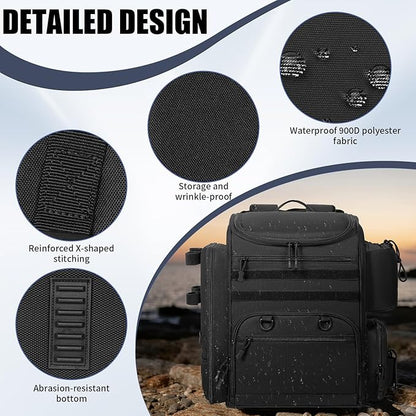 Fishing Tackle Backpack - Lightweight Outdoor Tackle Storage Bag - Water-Resistant Storage Fishing Gear and Equipment,Black